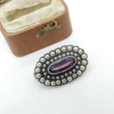 Sterling Silver, Seed Pearl & Amethyst Dress Brooch Antique c1920 Art Deco