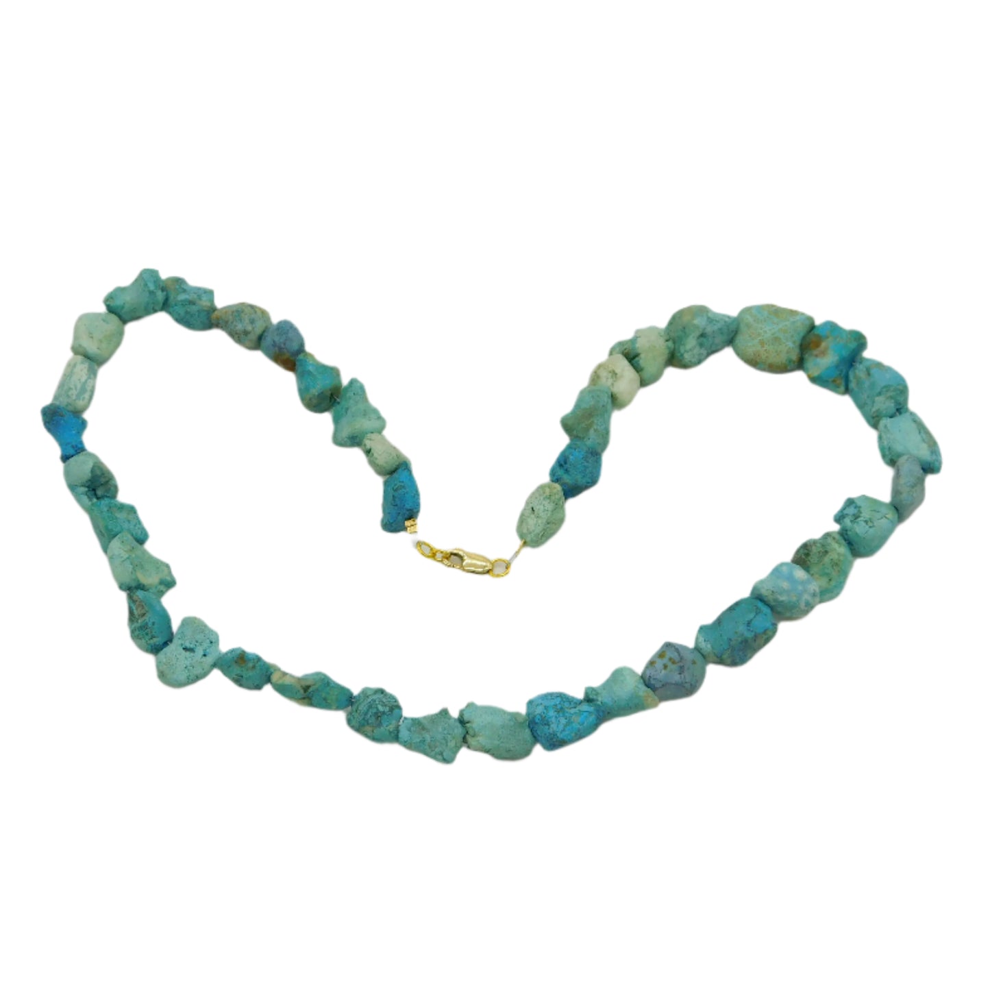 Turquoise beaded necklace on a white background