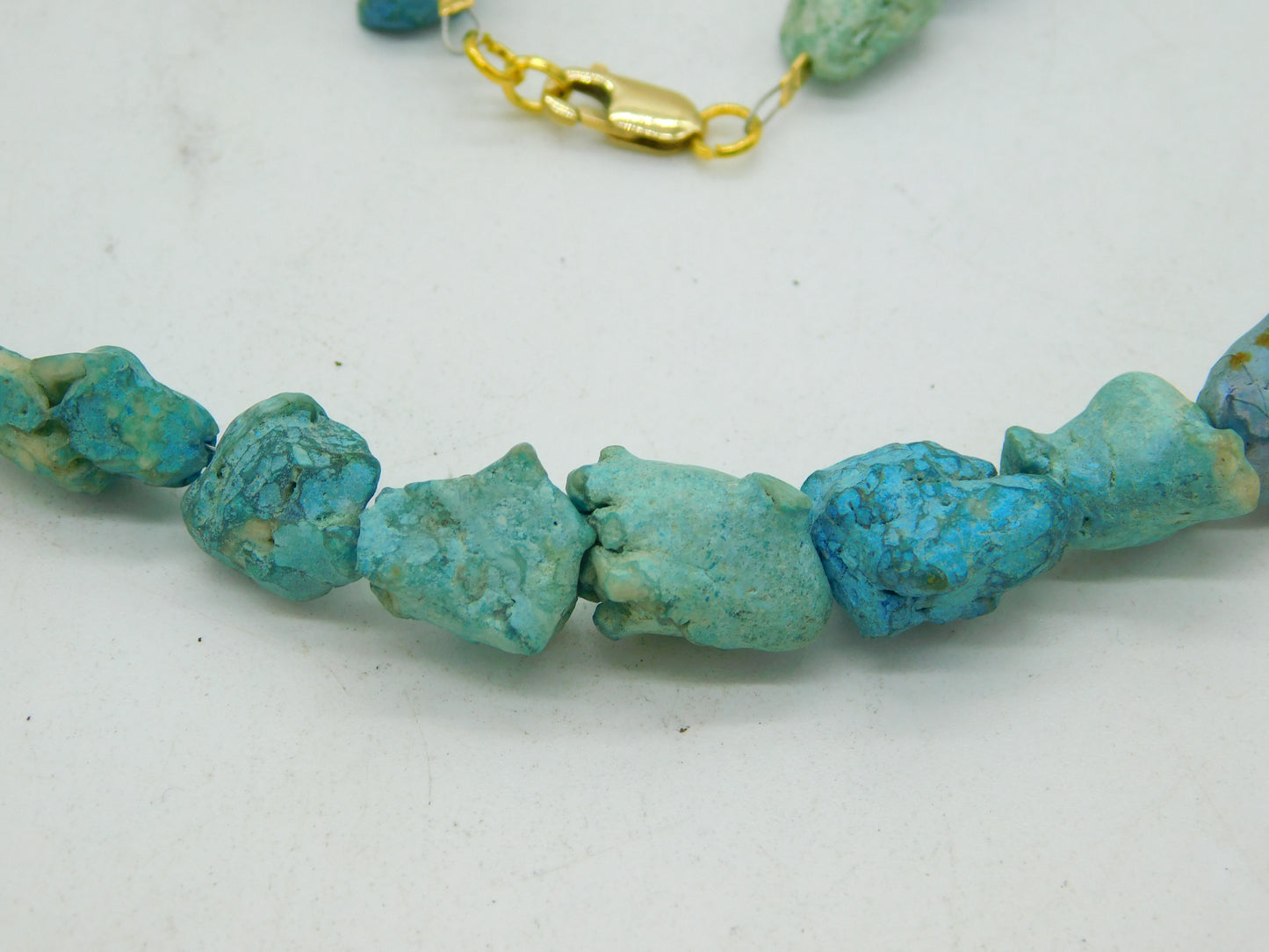 20th Century 9ct Gold Raw Turquoise Beaded Necklace Vintage c1970 52cm