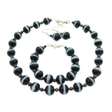 Sterling Silver Banded Agate 3-Part Jewellery Suite Necklace, Bracelet, Earrings c1970