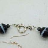 Sterling Silver Banded Agate 3-Part Jewellery Suite Necklace, Bracelet, Earrings c1970