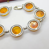 Sterling Silver & Baltic Amber Set Panel Bracelet 7.5" Length Vintage c1970