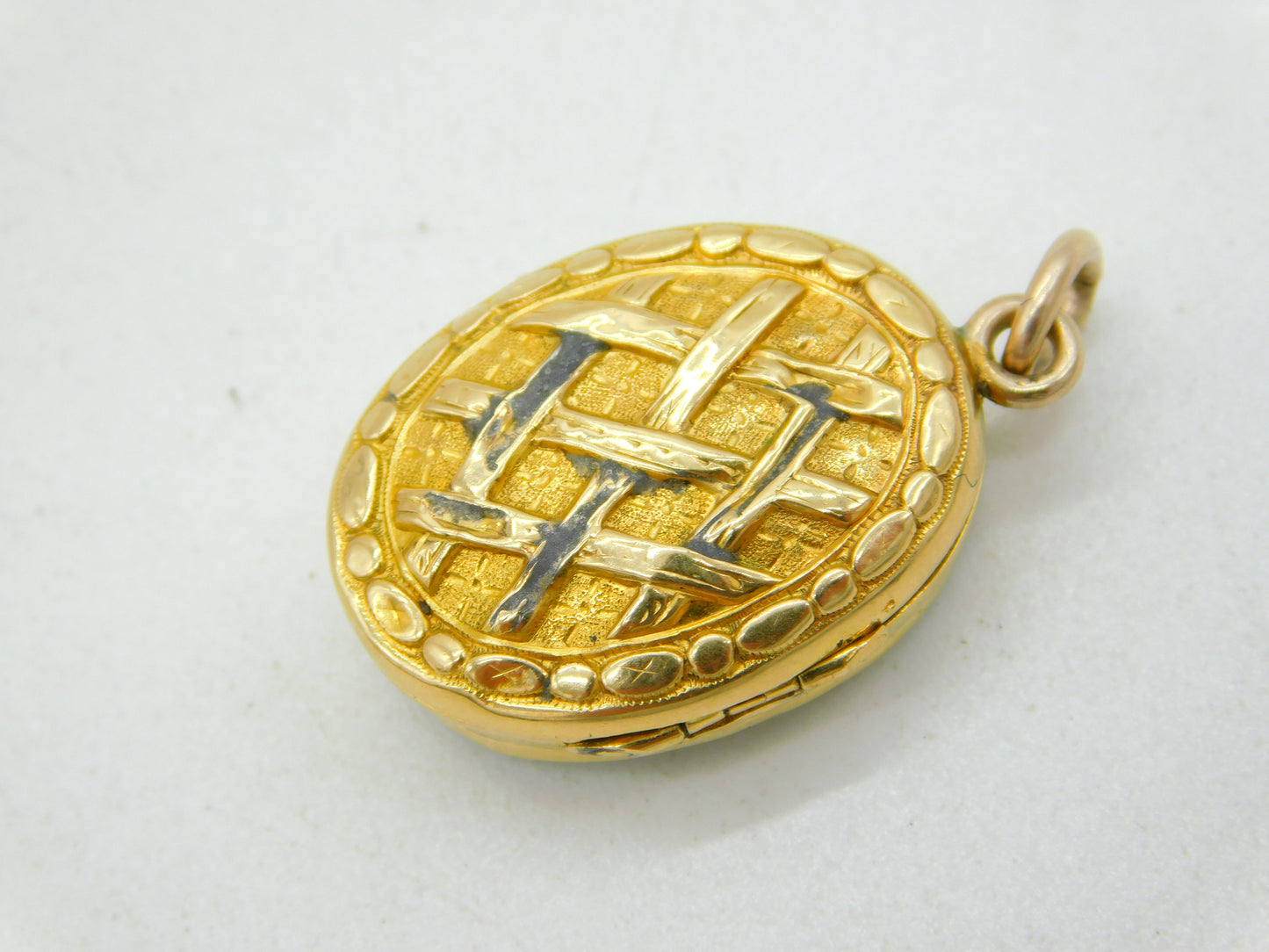 Victorian 15ct Yellow Gold Blond Hair Set Mourning Locket Antique c1860