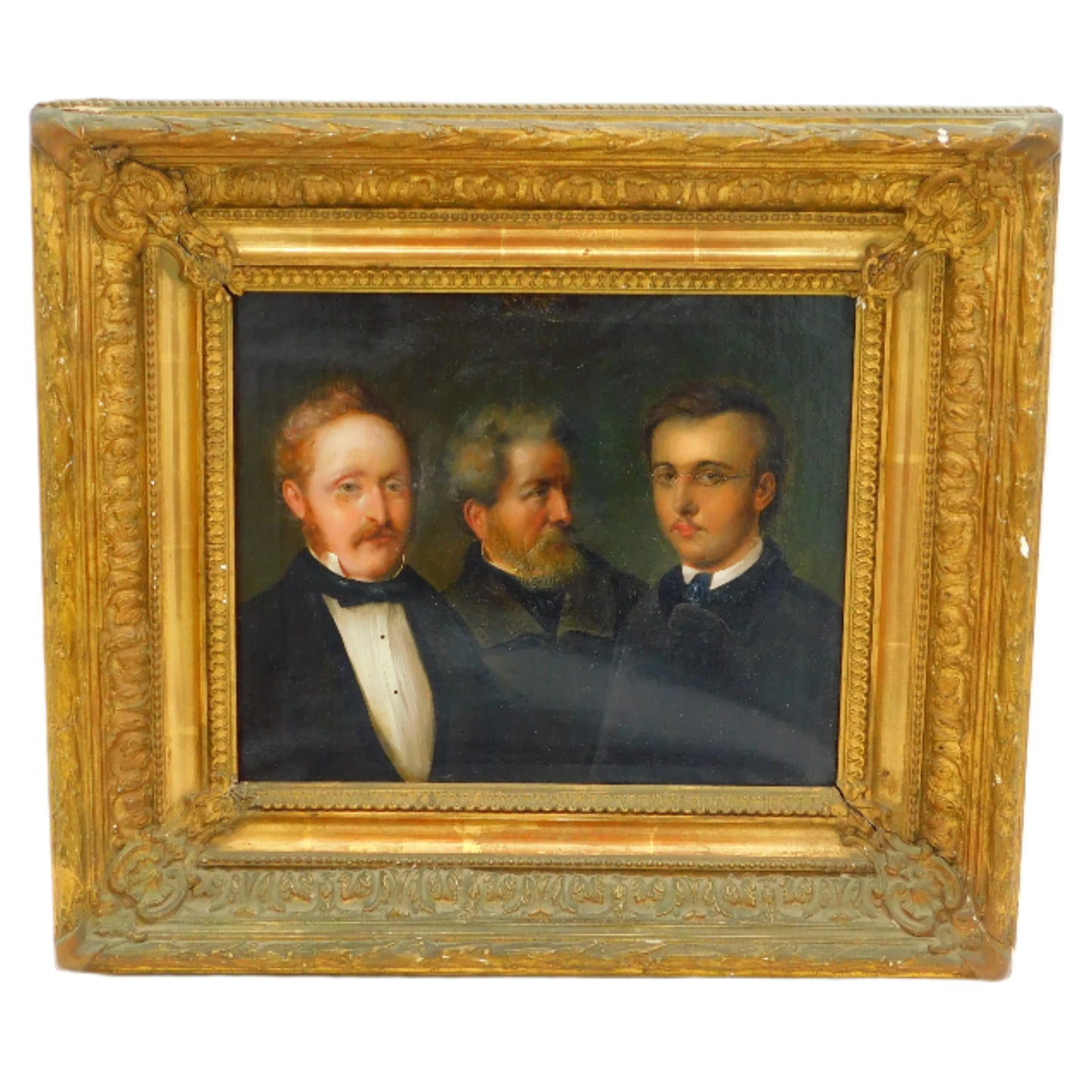 19th Century German School Oil on Canvas Triple Family Portrait Antique c1850s