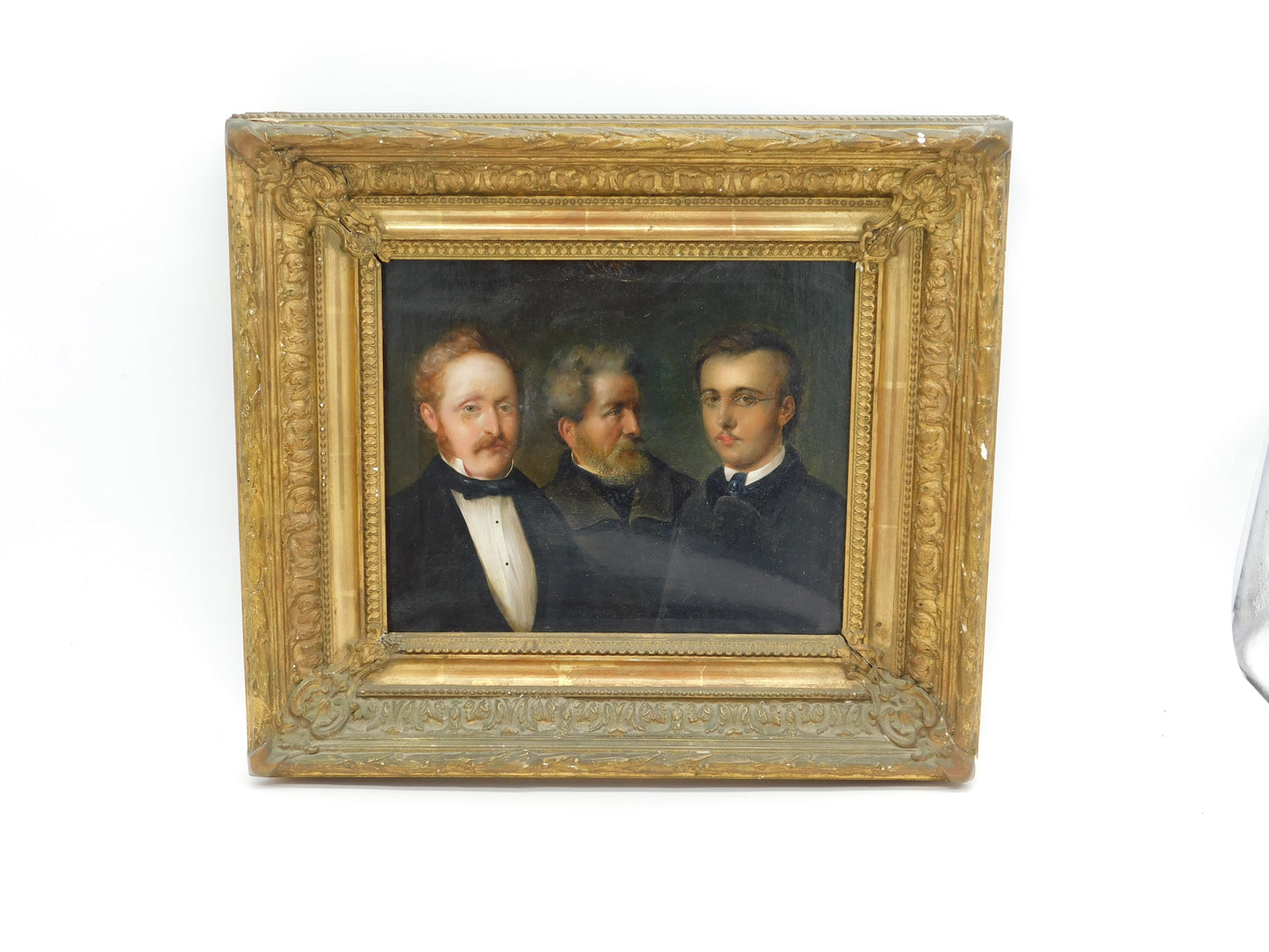 19th Century German School Oil on Canvas Triple Family Portrait Antique c1850s