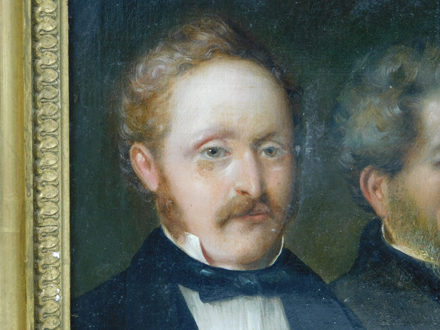 19th Century German School Oil on Canvas Triple Family Portrait Antique c1850s