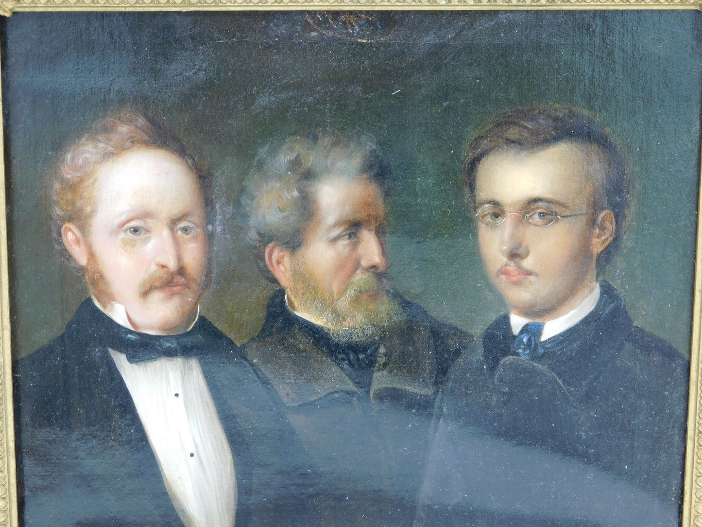 19th Century German School Oil on Canvas Triple Family Portrait Antique c1850s