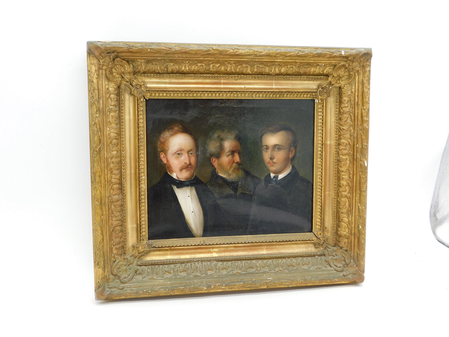 19th Century German School Oil on Canvas Triple Family Portrait Antique c1850s