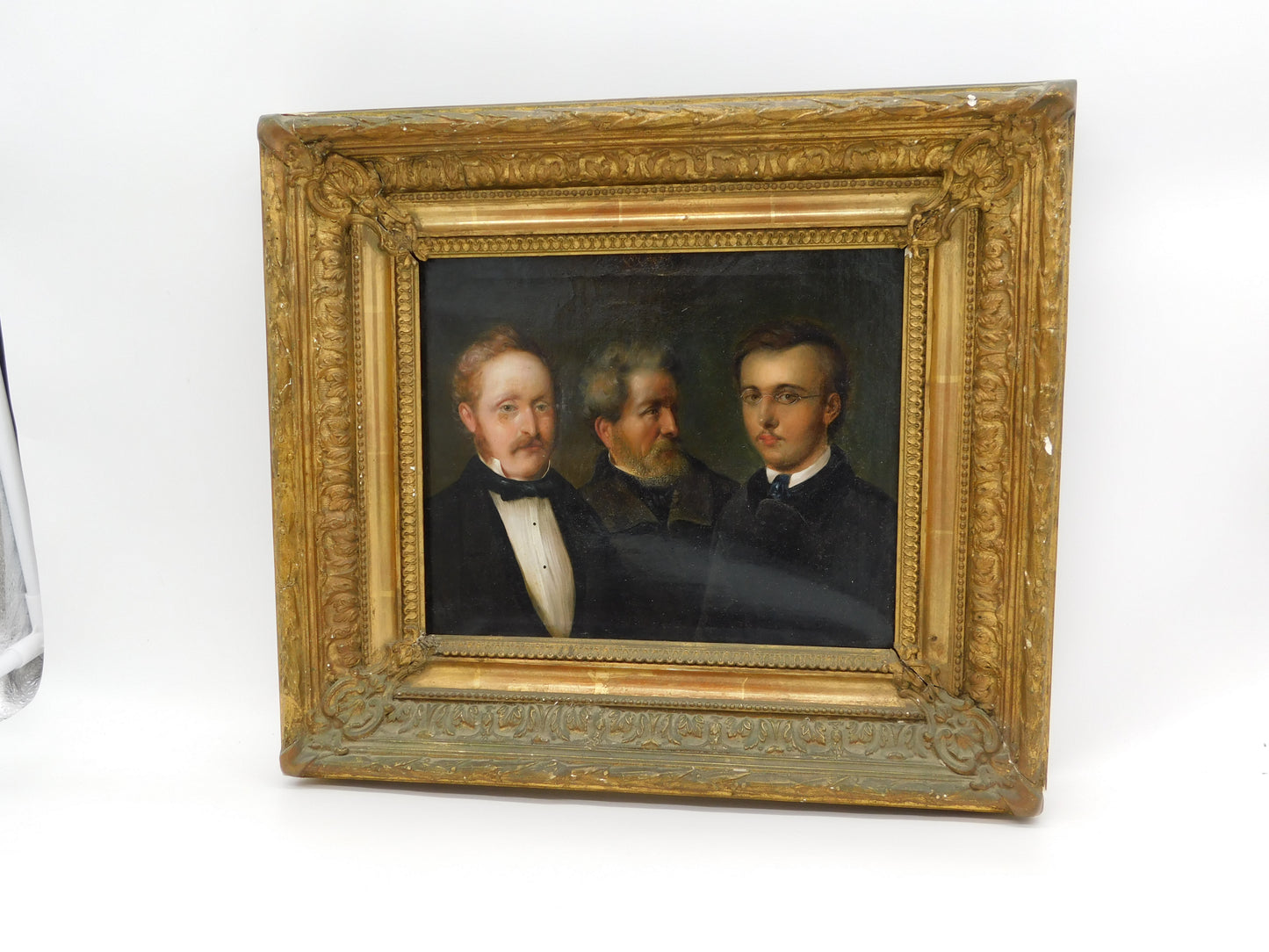 19th Century German School Oil on Canvas Triple Family Portrait Antique c1850s