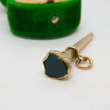 Victorian 9ct Yellow Gold Shield Cut Bloodstone Watch Key Fob Antique c1860