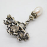 Victorian Austrian Sterling Silver, Pearl & Garnet Floral Drop Brooch c1850