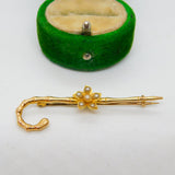 Edwardian 9ct Gold & Pearl Shepards Crook Floral Brooch Antique c1910