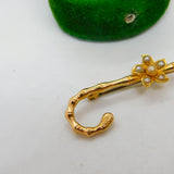 Edwardian 9ct Gold & Pearl Shepards Crook Floral Brooch Antique c1910
