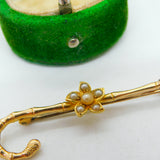 Edwardian 9ct Gold & Pearl Shepards Crook Floral Brooch Antique c1910