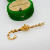 Edwardian 9ct Gold & Pearl Shepards Crook Floral Brooch Antique c1910