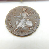 King George II Half Penny Coin 1734 Fine-Very Fine Antique Early Georgian