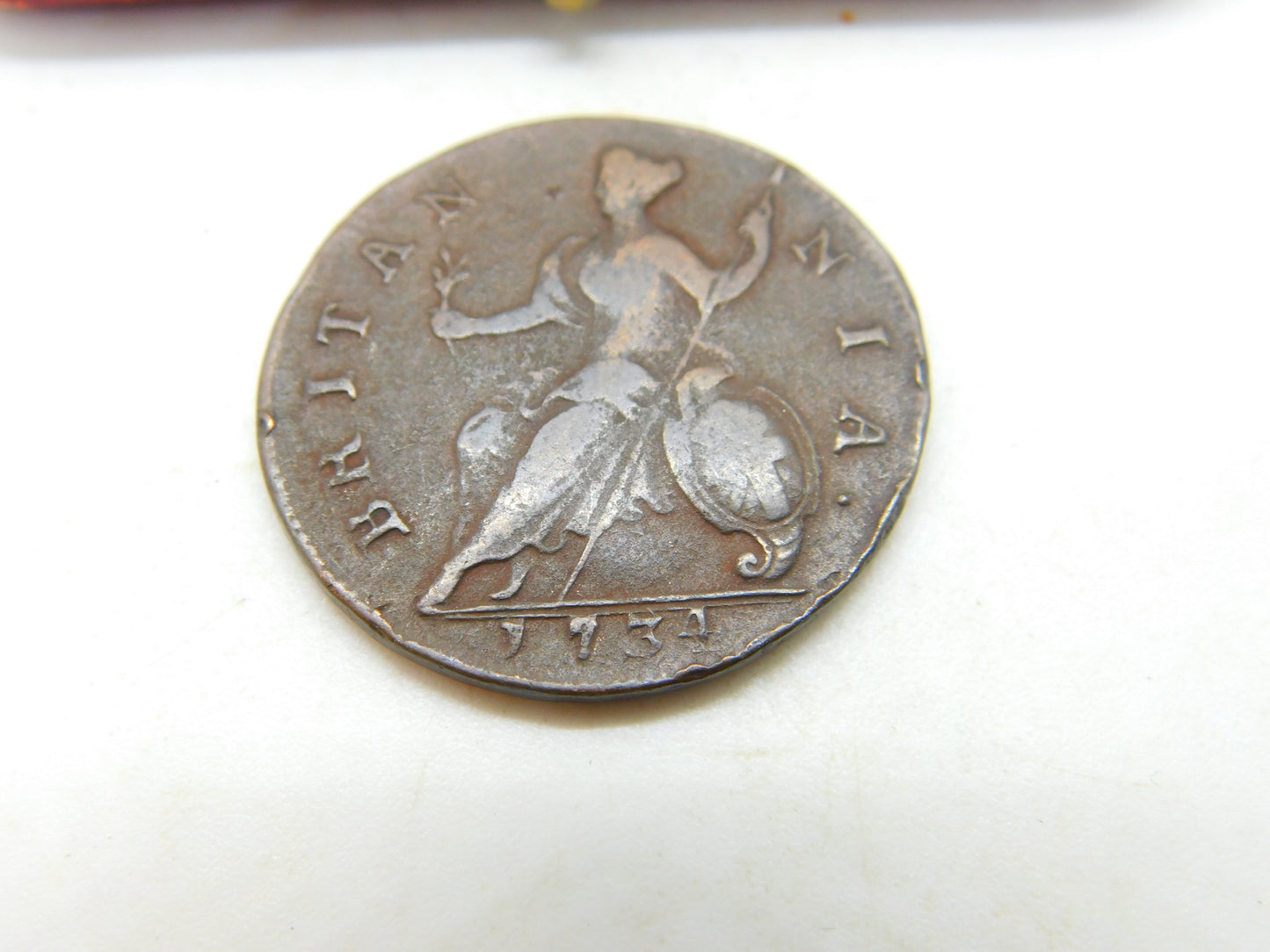 King George II Half Penny Coin 1734 Fine-Very Fine Antique Early Georgian
