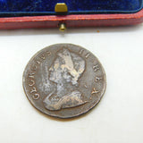 King George II Half Penny Coin 1734 Fine-Very Fine Antique Early Georgian