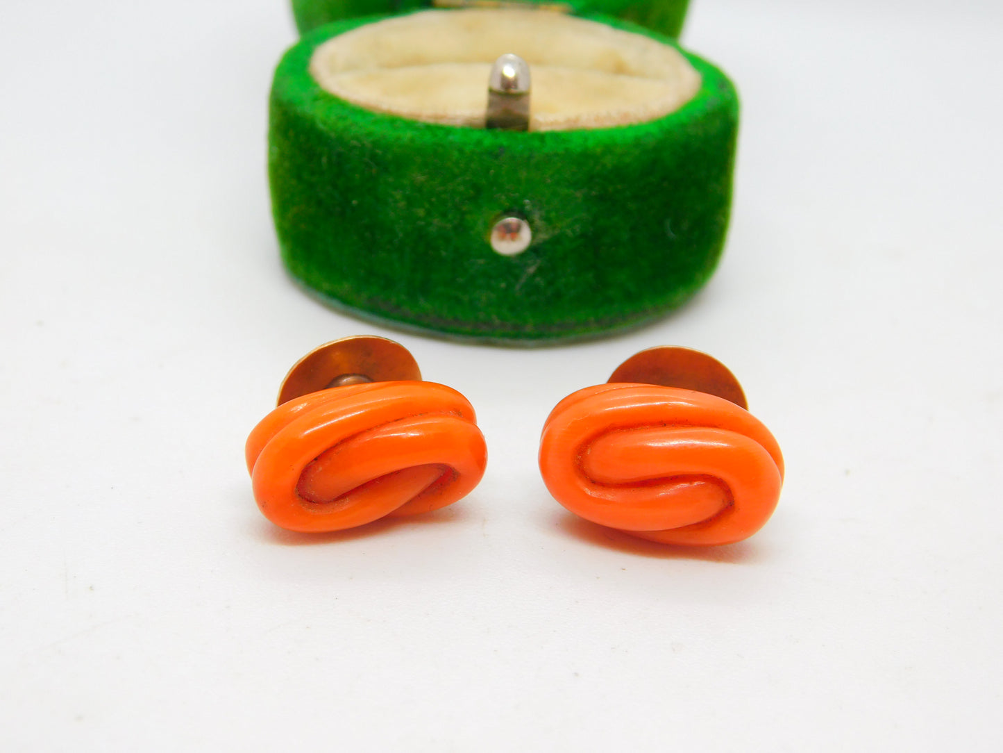 George III Pair of 15ct Rose Gold & Red Coral Floral Dress Studs Antique c1820