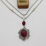 Victorian Austrial Sterling Silver Garnet & Paste Floral Dress Necklace Antique