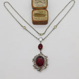 Victorian Austrial Sterling Silver Garnet & Paste Floral Dress Necklace Antique