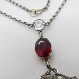 Victorian Austrial Sterling Silver Garnet & Paste Floral Dress Necklace Antique