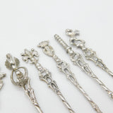 Set of Eleven .800 Silver Italian Souvenir Terminal Cocktail Sticks Vintage 1960