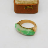 Victorian 14ct Gold Apple Green Jade Curved Dress Ring Antique c1880