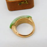Victorian 14ct Gold Apple Green Jade Curved Dress Ring Antique c1880