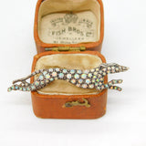 Sterling Silver Gilt Pave Set Opal & Diamond Running Greyhound Brooch Antique