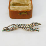 Sterling Silver Gilt Pave Set Opal & Diamond Running Greyhound Brooch Antique