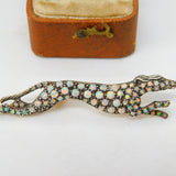 Sterling Silver Gilt Pave Set Opal & Diamond Running Greyhound Brooch Antique
