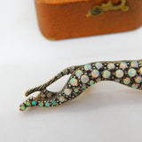 Sterling Silver Gilt Pave Set Opal & Diamond Running Greyhound Brooch Antique