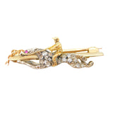 Victorian 18ct Gold, Rose Cut Diamond & Ruby Horse Racing Brooch c1860 Antique