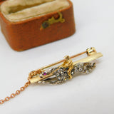 Victorian 18ct Gold, Rose Cut Diamond & Ruby Horse Racing Brooch c1860 Antique
