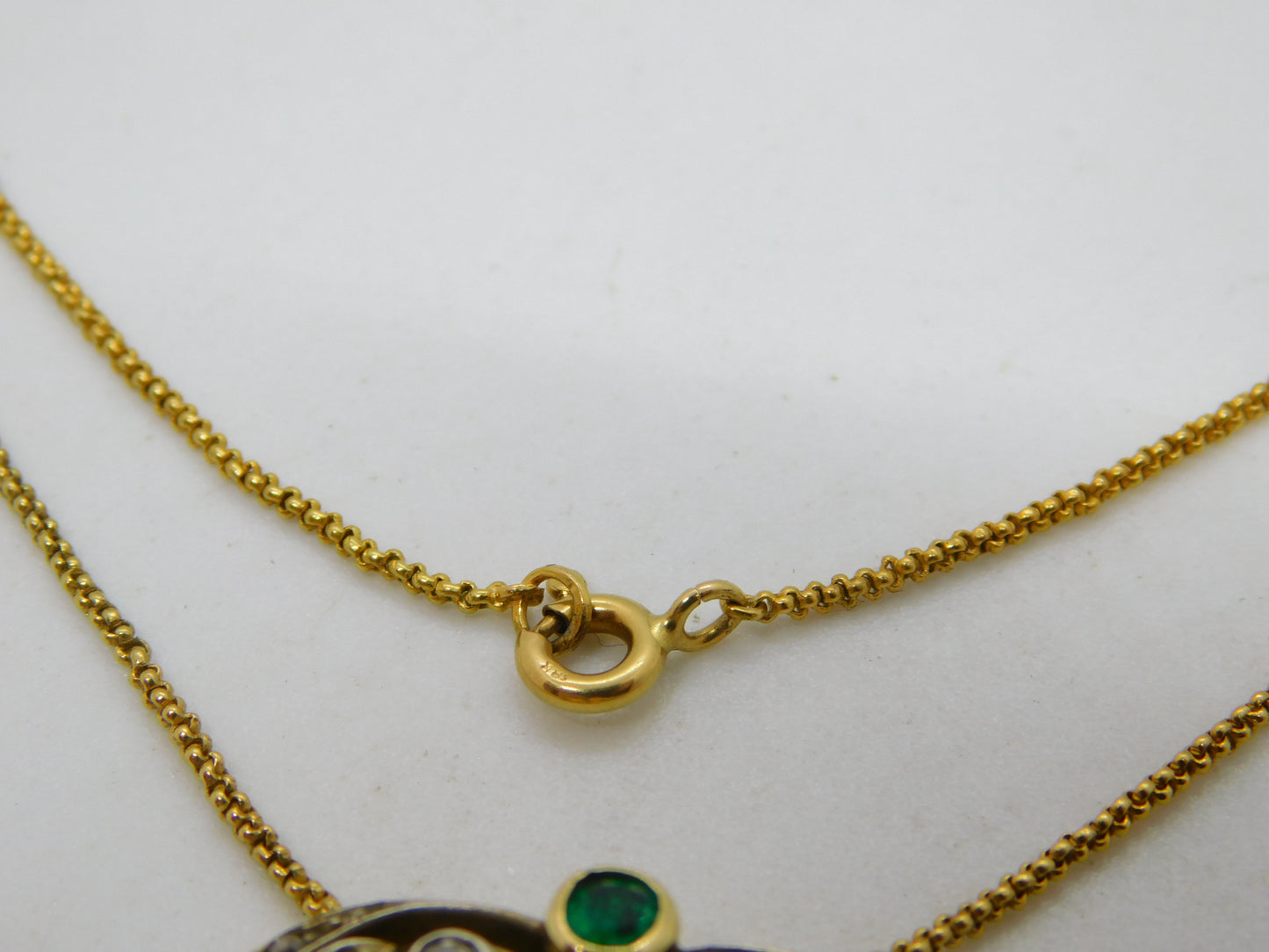 Victorian 18ct Gold, 1ct Diamond & Emerald Belle Époque Floral Pendant Necklace c1860