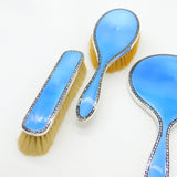 Sterling Silver & Blue Guilloche Enamel 5-Piece Vanity Set Antique 1931 Birmingham Art Deco