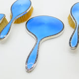Sterling Silver & Blue Guilloche Enamel 5-Piece Vanity Set Antique 1931 Birmingham Art Deco