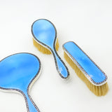 Sterling Silver & Blue Guilloche Enamel 5-Piece Vanity Set Antique 1931 Birmingham Art Deco