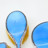 Sterling Silver & Blue Guilloche Enamel 5-Piece Vanity Set Antique 1931 Birmingham Art Deco