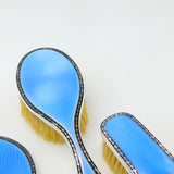 Sterling Silver & Blue Guilloche Enamel 5-Piece Vanity Set Antique 1931 Birmingham Art Deco