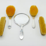 Sterling Silver & Blue Guilloche Enamel 5-Piece Vanity Set Antique 1931 Birmingham Art Deco