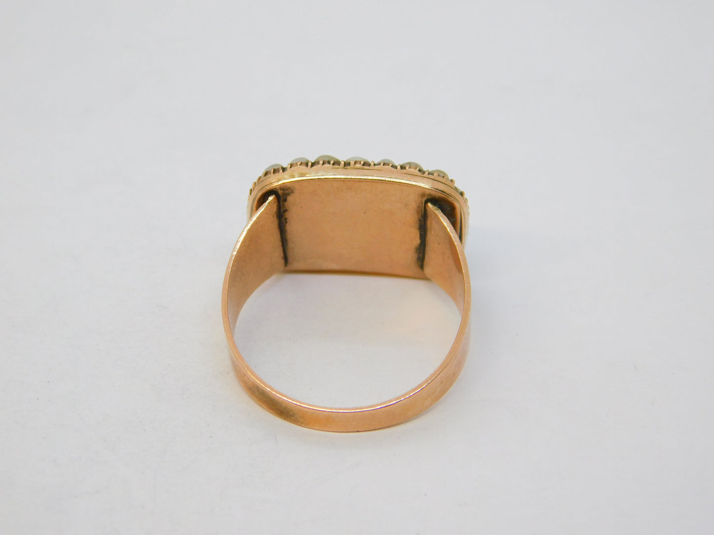 George III 12ct Rose Gold, Seed Pearl & Citrine Set Mourning Ring Antique c1800