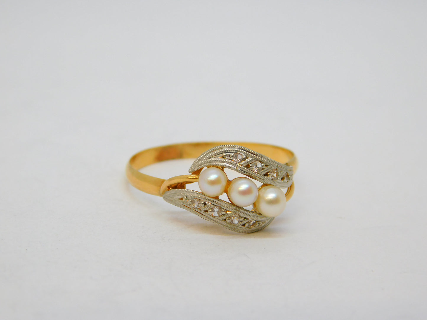 French 19th Century 18ct Yellow Gold, Diamond & Pearl Dress Ring Antique c1880