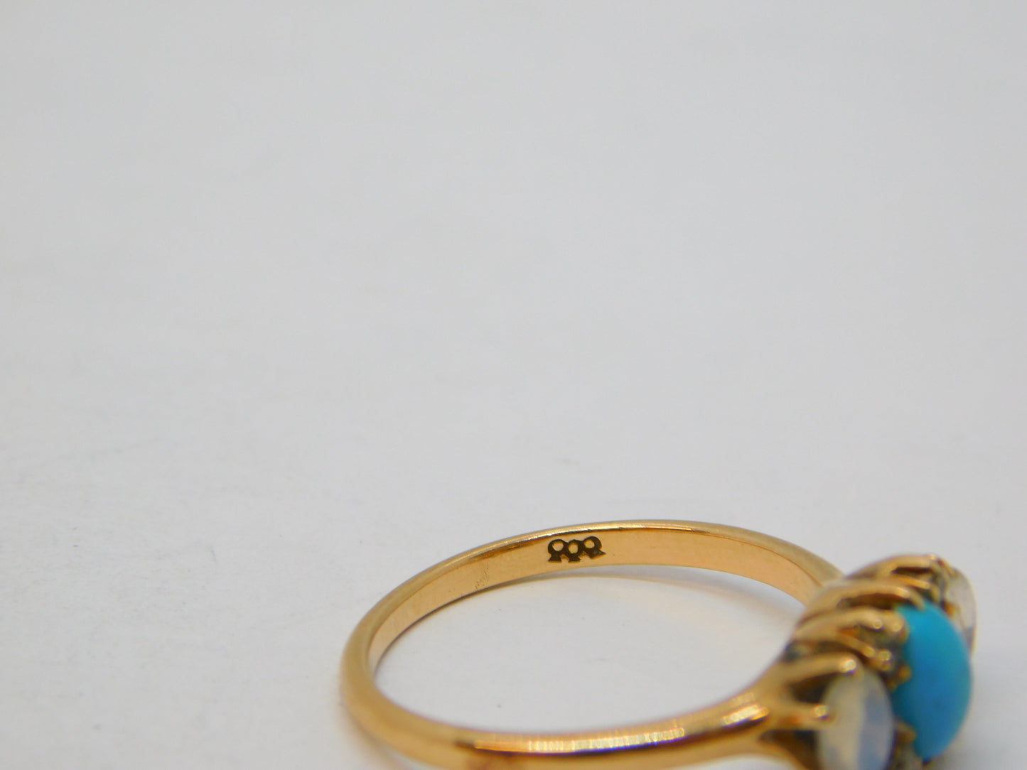 9ct Rose Gold, Turquoise, Moonstone & Diamond Dress Ring Antique c1930 Deco