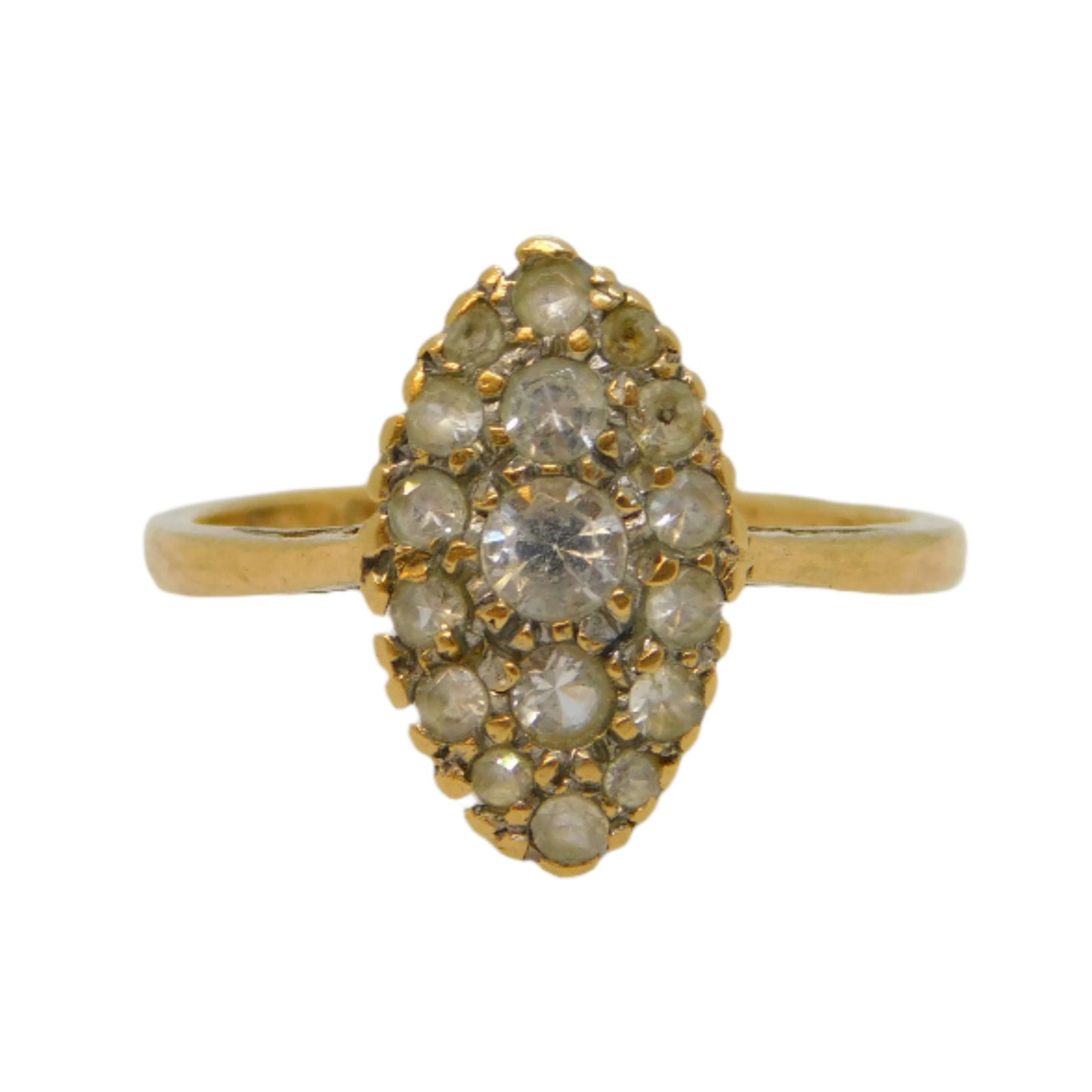 9ct Yellow Gold & Spinel Set Navette Ring Vintage 1962 Birmingham