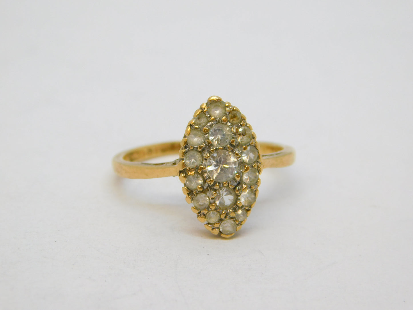 9ct Yellow Gold & Spinel Set Navette Ring Vintage 1962 Birmingham