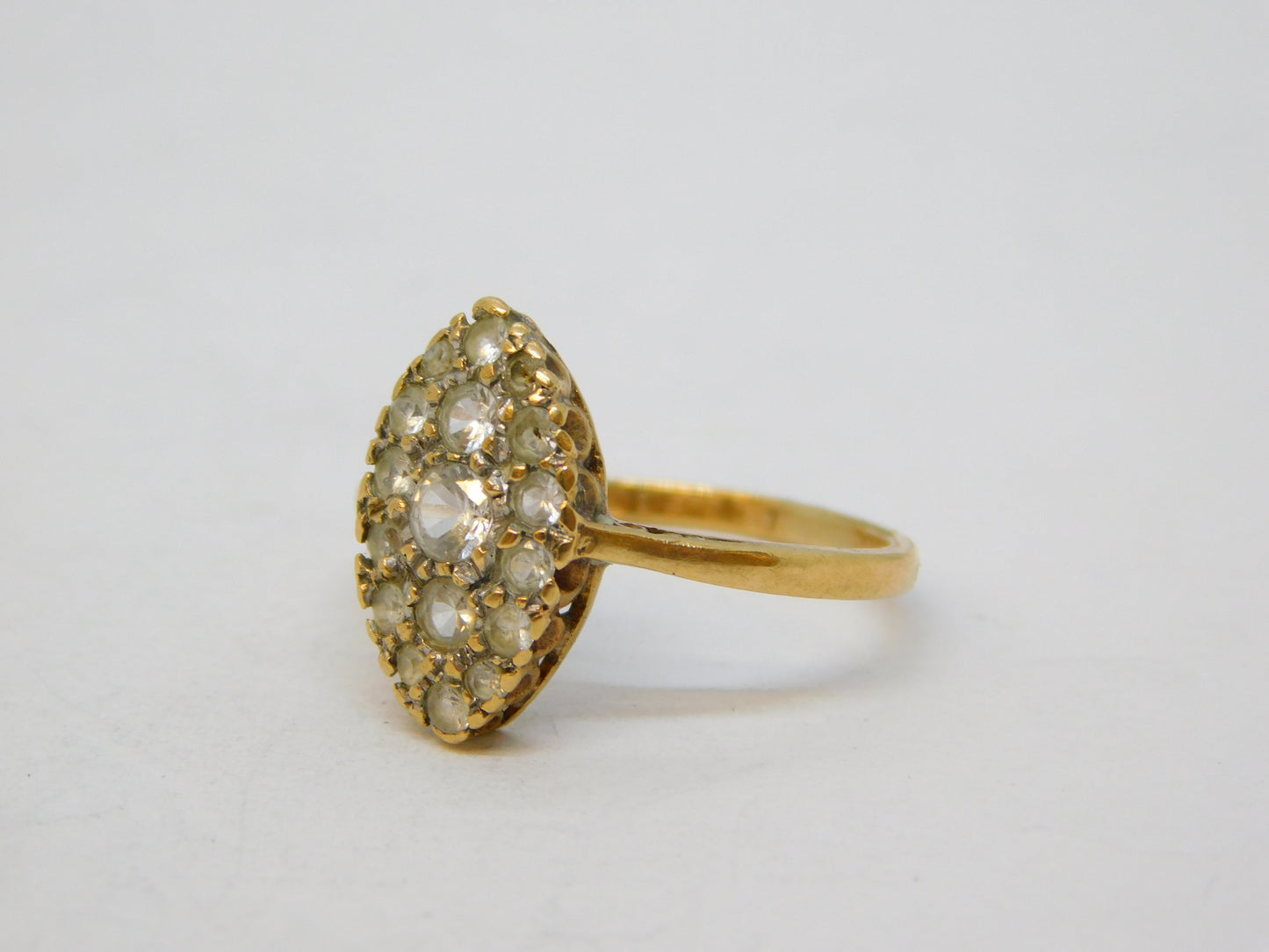 9ct Yellow Gold & Spinel Set Navette Ring Vintage 1962 Birmingham