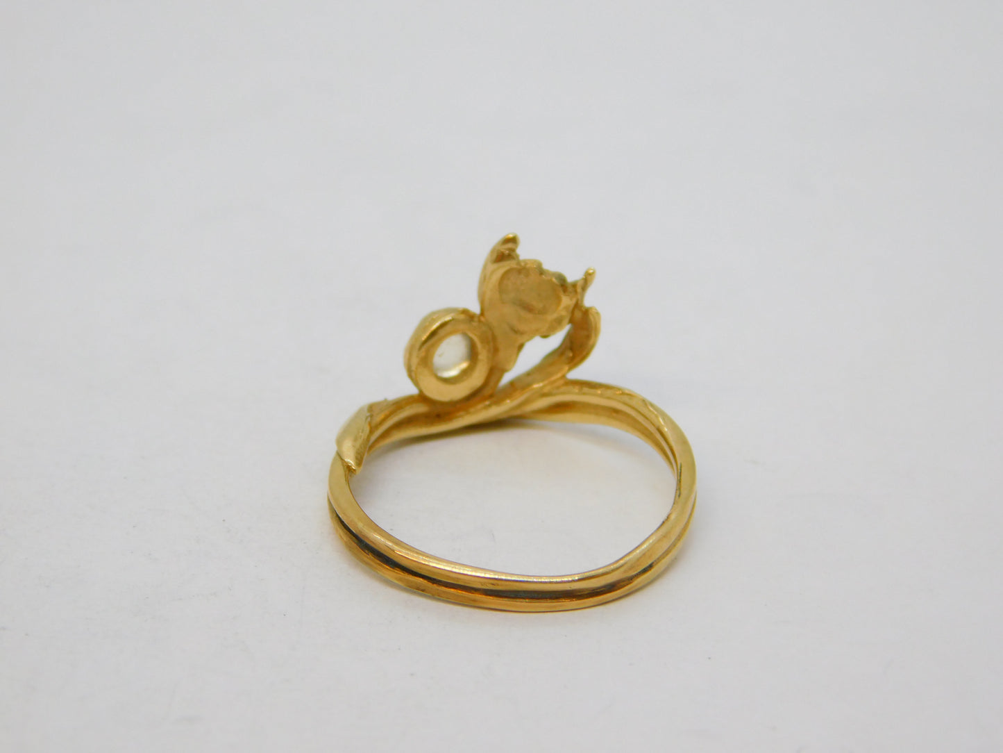 Scottish 9ct Yellow Gold & Moonstone Floral Dress Ring Vintage 1986 Edinburgh