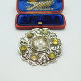 Victorian Scottish Thistle Mine Cut Citrine Sterling Silver Brooch Antique c1860